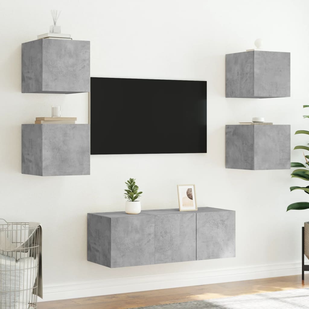 Unités murales TV avec LED 6 pcs gris béton bois d'ingénierie Meubles TV vidaXL   