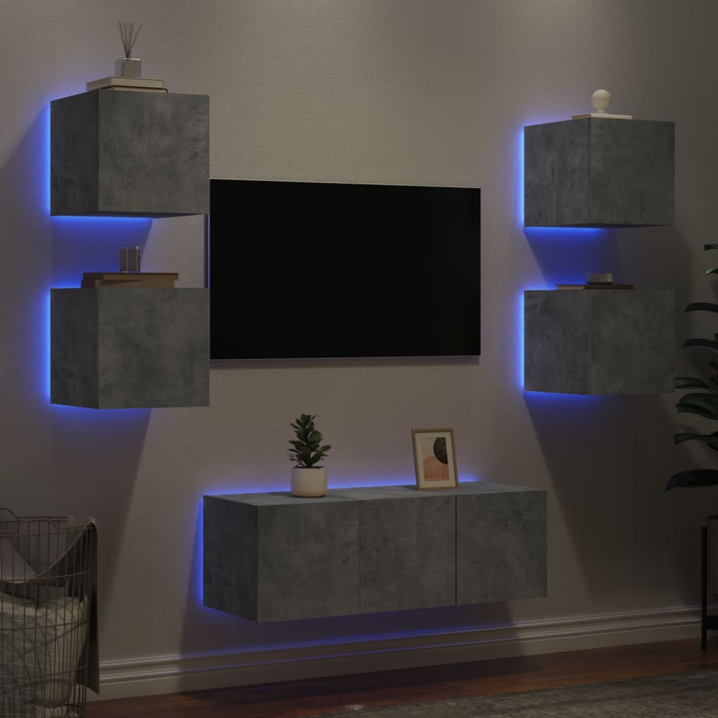 Unités murales TV avec LED 6 pcs gris béton bois d'ingénierie - Xios Store SNC