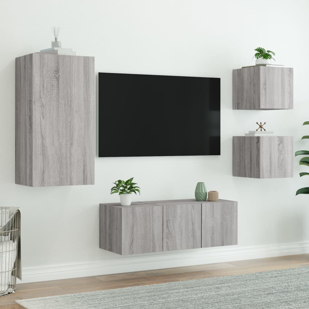 Unités murales TV avec LED 5 pcs gris sonoma bois d'ingénierie - Xios Store SNC