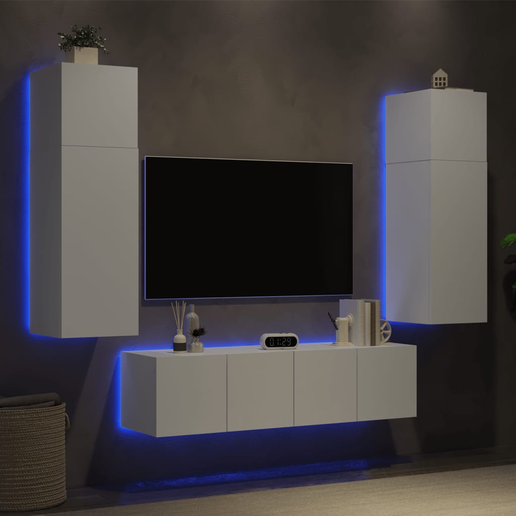 Unités murales TV avec LED 6 pcs blanc bois d'ingénierie - Xios Store SNC