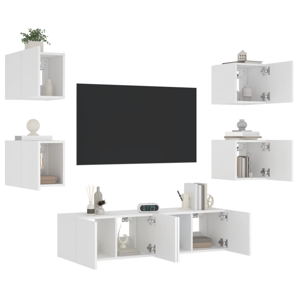 Unités murales TV avec LED 6 pcs blanc bois d'ingénierie - Xios Store SNC