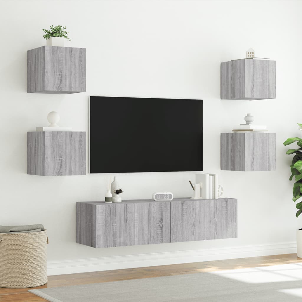 Unités murales TV avec LED 6 pcs gris sonoma bois d'ingénierie Meubles TV vidaXL   