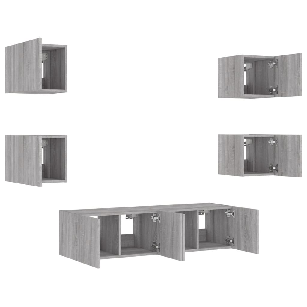 Unités murales TV avec LED 6 pcs gris sonoma bois d'ingénierie Meubles TV vidaXL   