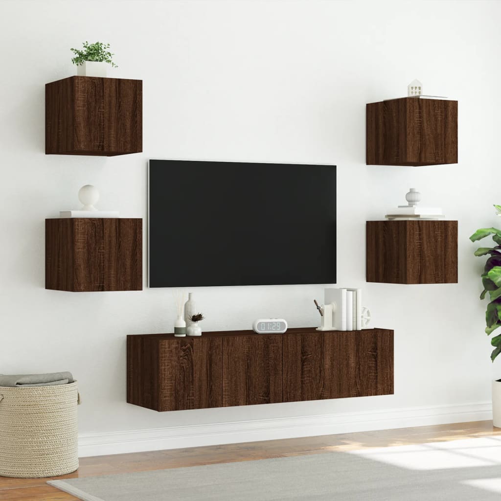 Unités murales TV avec LED 6 pcs chêne marron bois d'ingénierie - Xios Store SNC