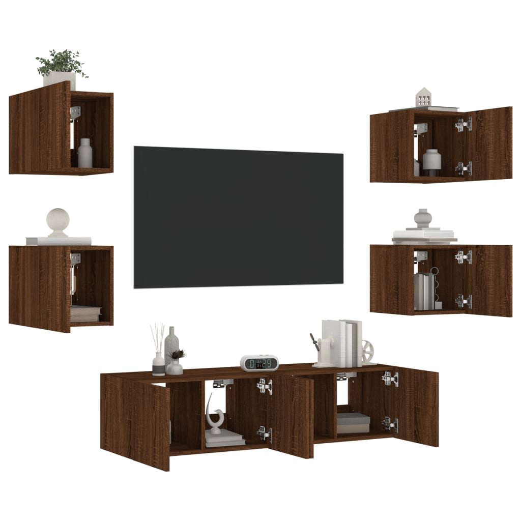 Unités murales TV avec LED 6 pcs chêne marron bois d'ingénierie - Xios Store SNC