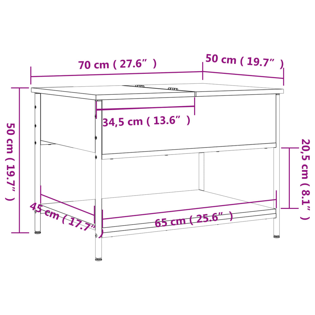 Table basse chêne marron 70x50x50 cm bois d'ingénierie et métal Tables basses vidaXL   