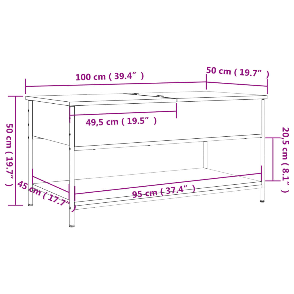 Table basse chêne fumé 100x50x50 cm bois d'ingénierie et métal Tables basses vidaXL   