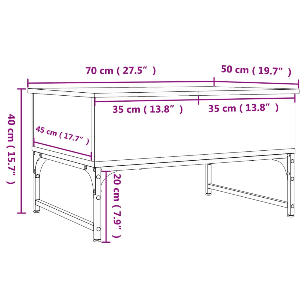 Table basse sonoma gris 70x50x40 cm bois d'ingénierie et métal Tables basses vidaXL   