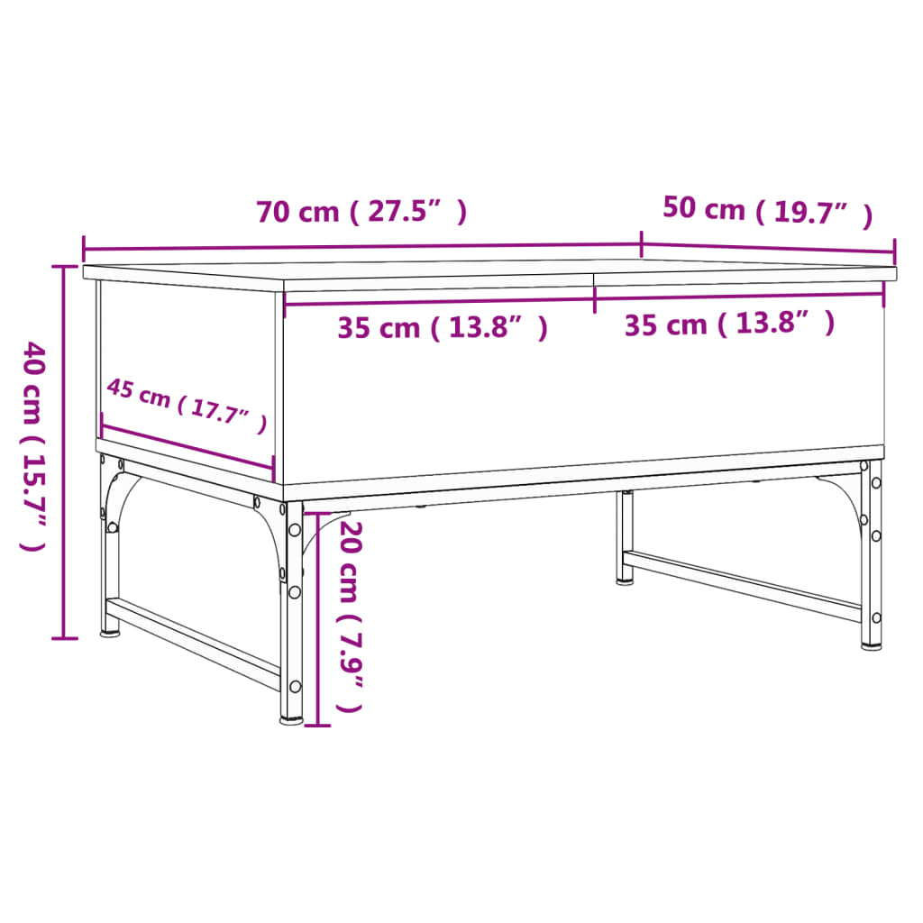 Table basse chêne marron 70x50x40 cm bois d'ingénierie et métal Tables basses vidaXL   