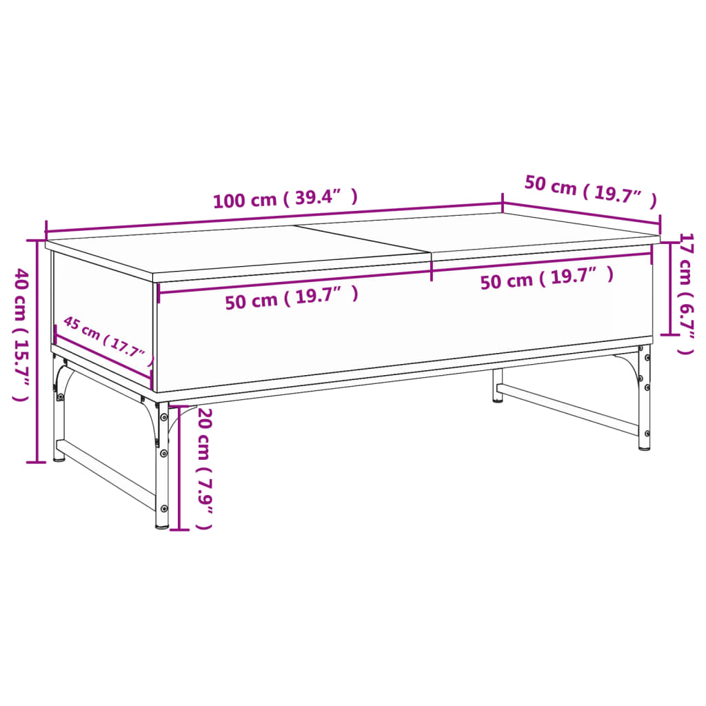 Table basse chêne sonoma 100x50x40cm bois d'ingénierie et métal Tables basses vidaXL   