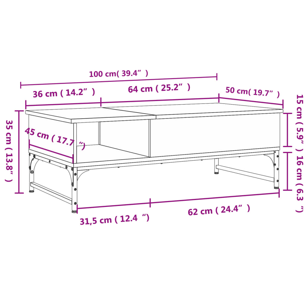 Table basse noir 100x50x35 cm bois d'ingénierie et métal Tables basses vidaXL   