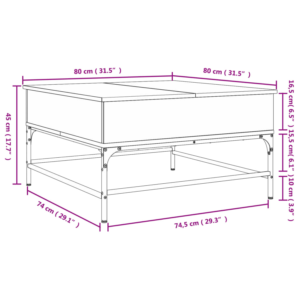 Table basse chêne marron 80x80x45 cm bois d'ingénierie et métal Tables basses vidaXL   