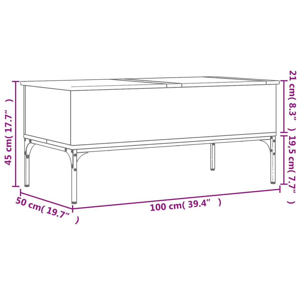 Table basse chêne sonoma 100x50x45cm bois d'ingénierie et métal Tables basses vidaXL   