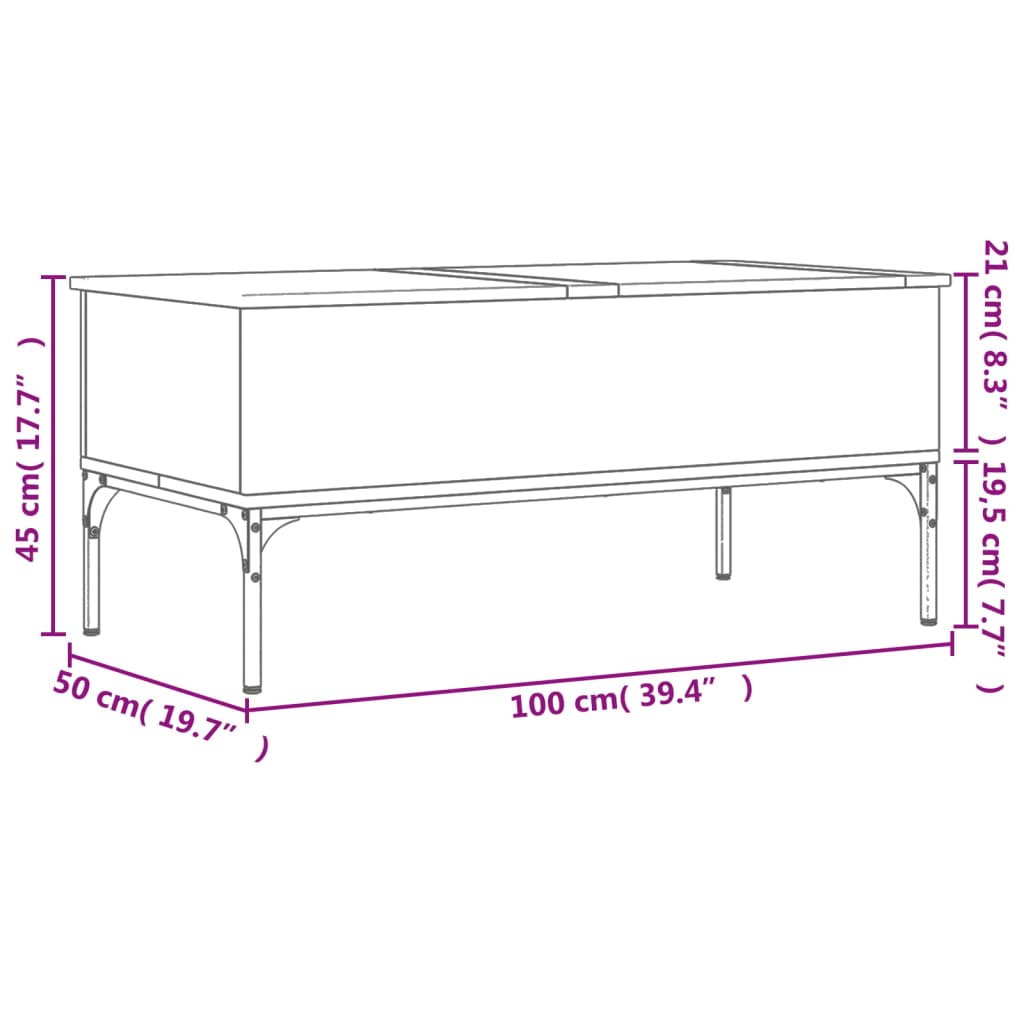 Table basse chêne marron 100x50x45cm bois d'ingénierie et métal Tables basses vidaXL   