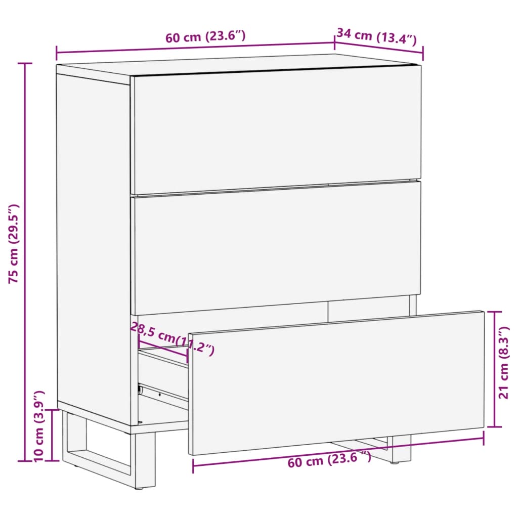 Image Buffet blanc 60x34x75 cm bois massif de manguier | Xios Store SNC vidaXL Xios Store SNC