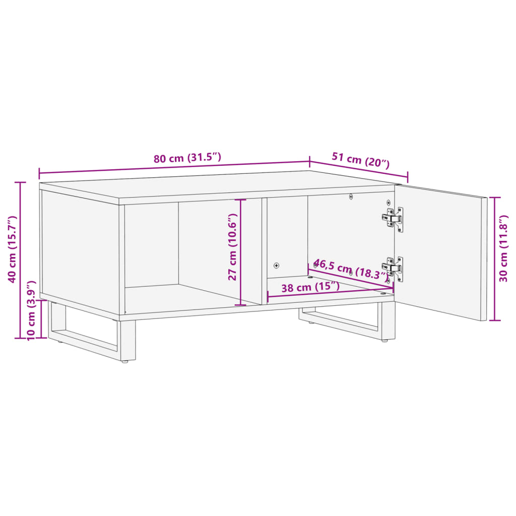 Table basse 80x51x40 cm bois de manguier massif brut Tables basses vidaXL   