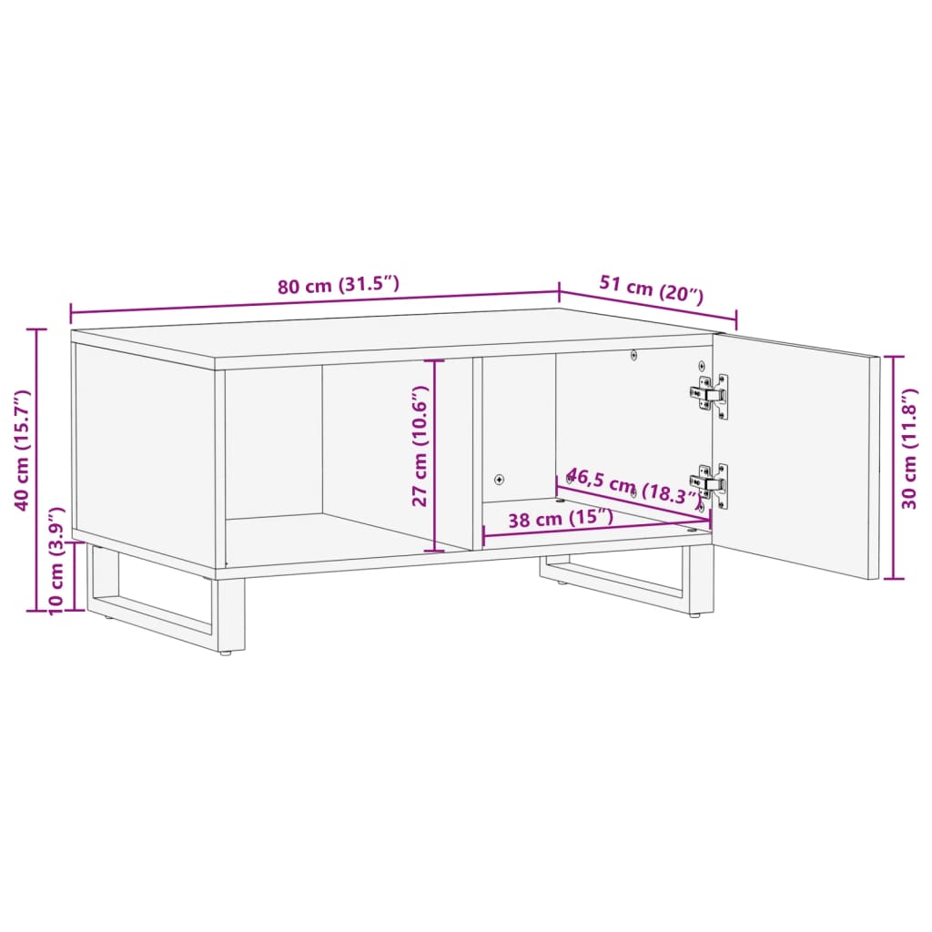 Table basse marron 80x51x40 cm bois de massif manguier Tables basses vidaXL   