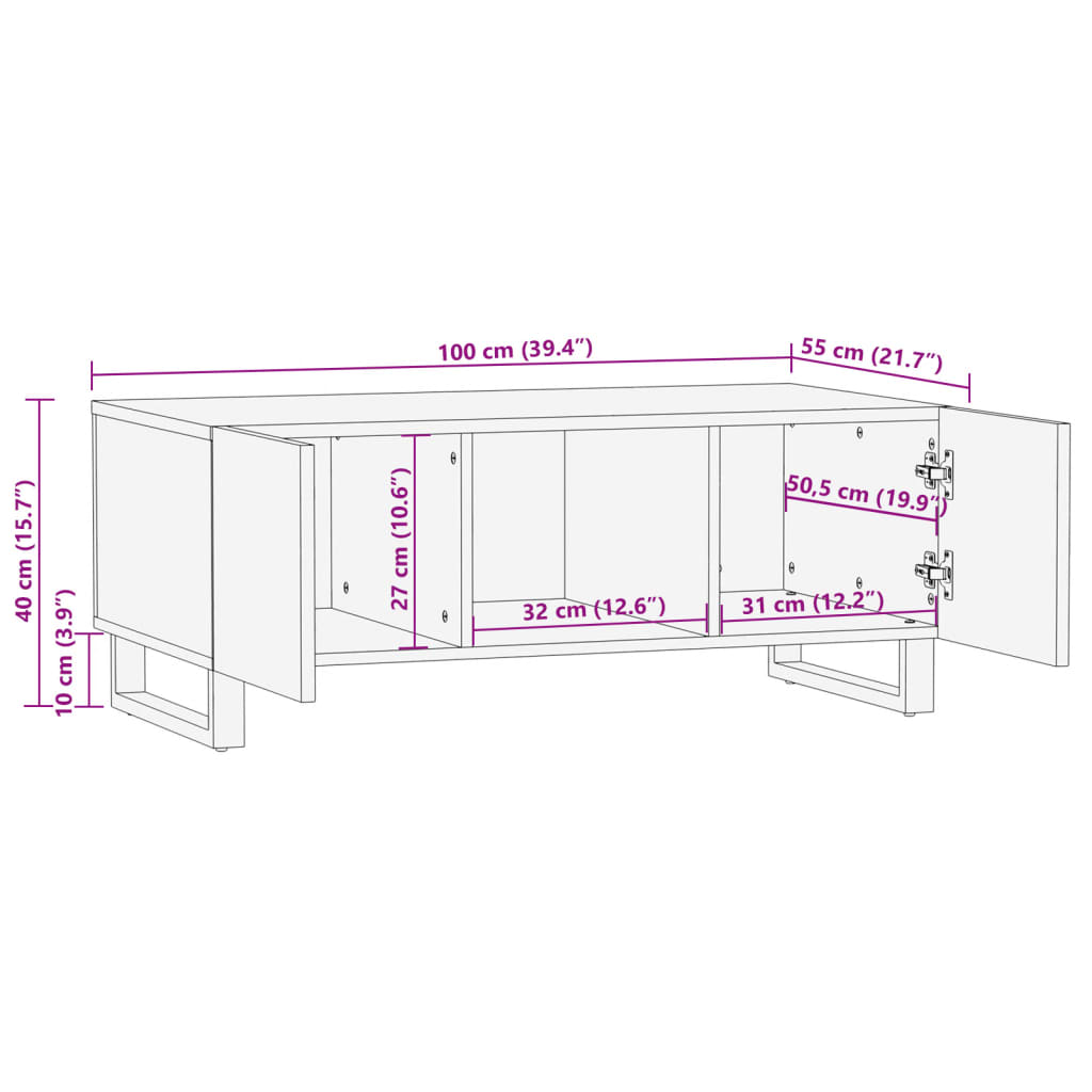 Table basse 100x55x40 cm bois de manguier massif brut Tables basses vidaXL   