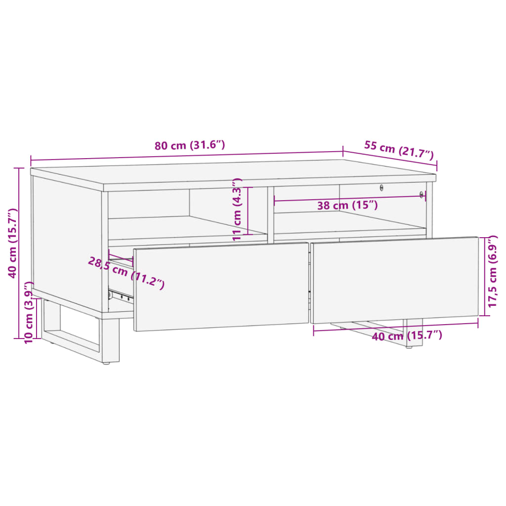 Table basse 80x55x40 cm bois de manguier massif Tables basses vidaXL   