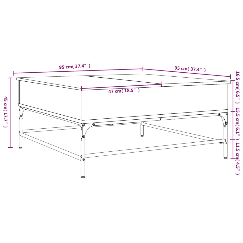 Table basse chêne fumé 95x95x45 cm bois d'ingénierie et métal Tables basses vidaXL   