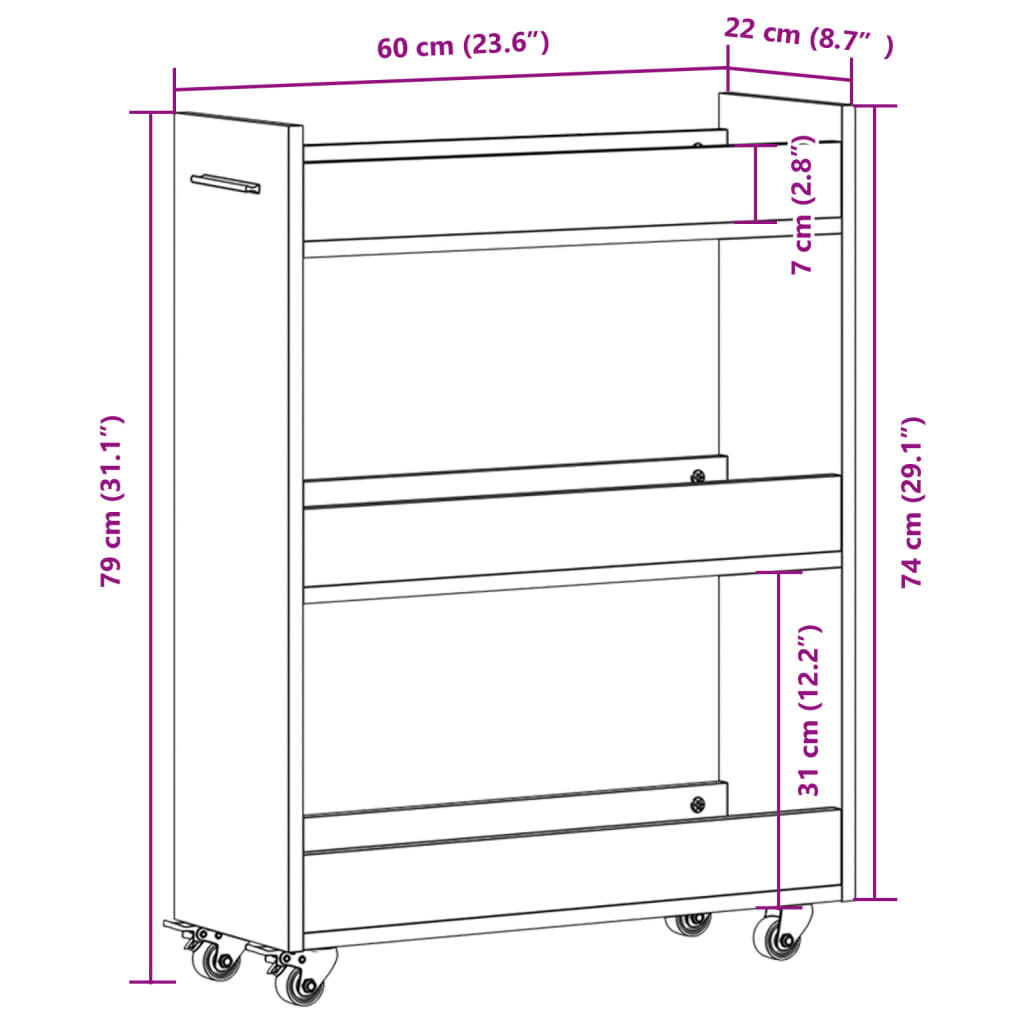 Armoire avec roues gris béton 60x22x79 cm bois d'ingénierie Casiers & armoires de rangement vidaXL   