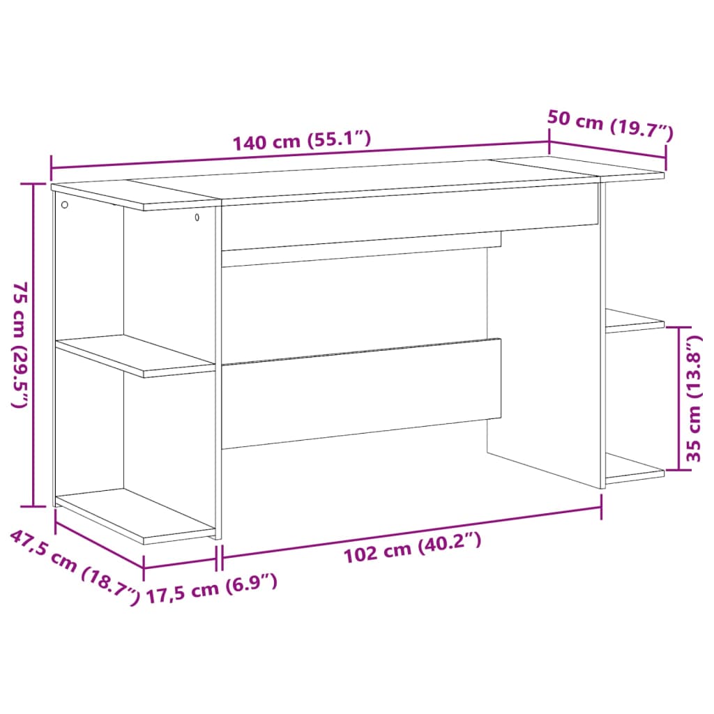 Bureau blanc 140x50x75 cm bois d'ingénierie Bureaux vidaXL   