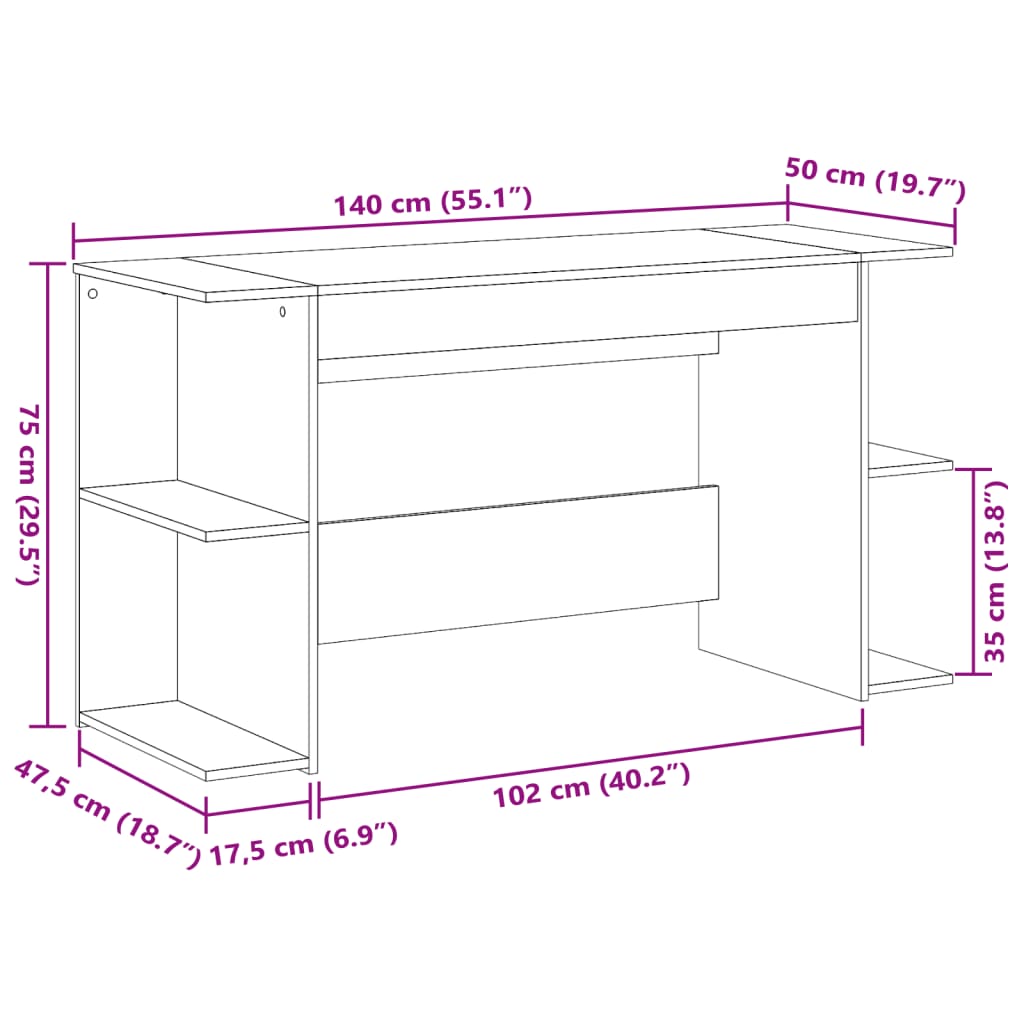 Bureau chêne sonoma 140x50x75 cm bois d'ingénierie Bureaux vidaXL   