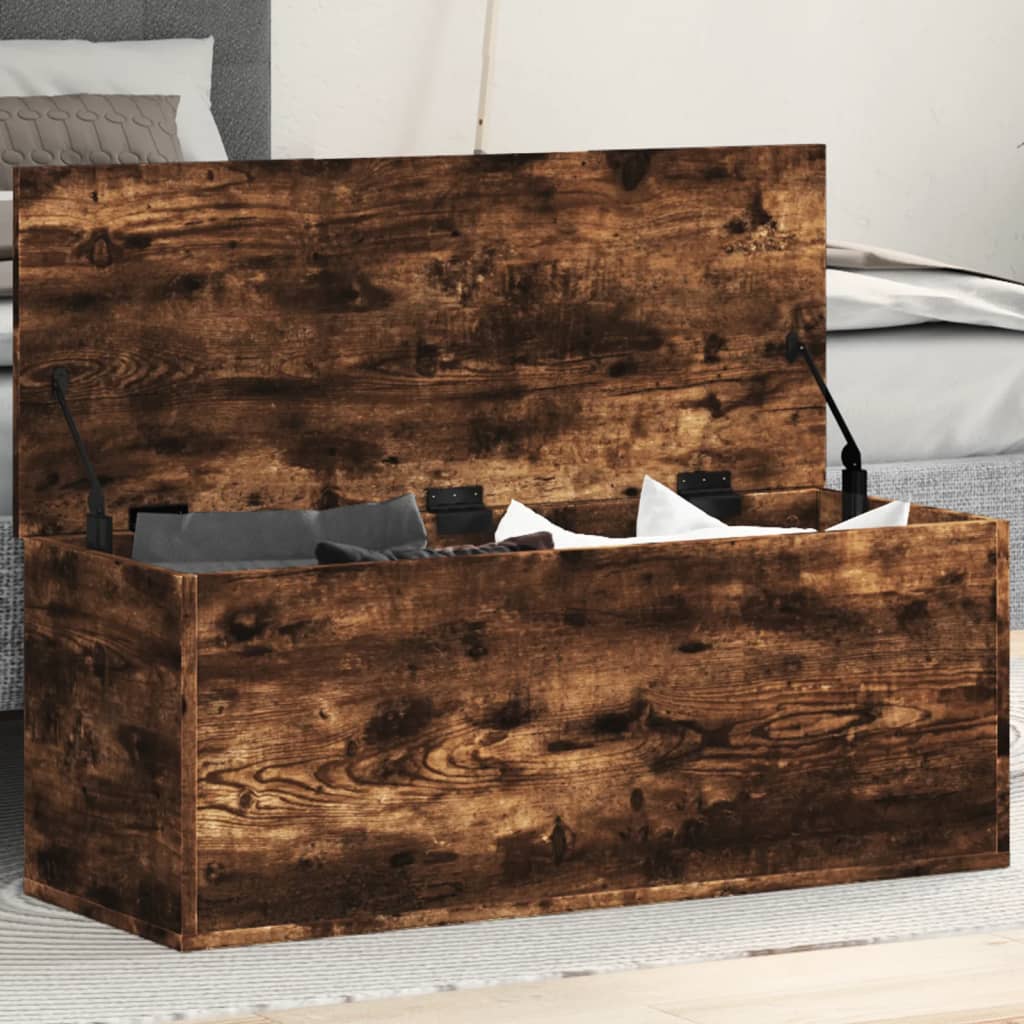 Boîte de rangement chêne fumé 90x35x35 cm bois d'ingénierie - Xios Store SNC