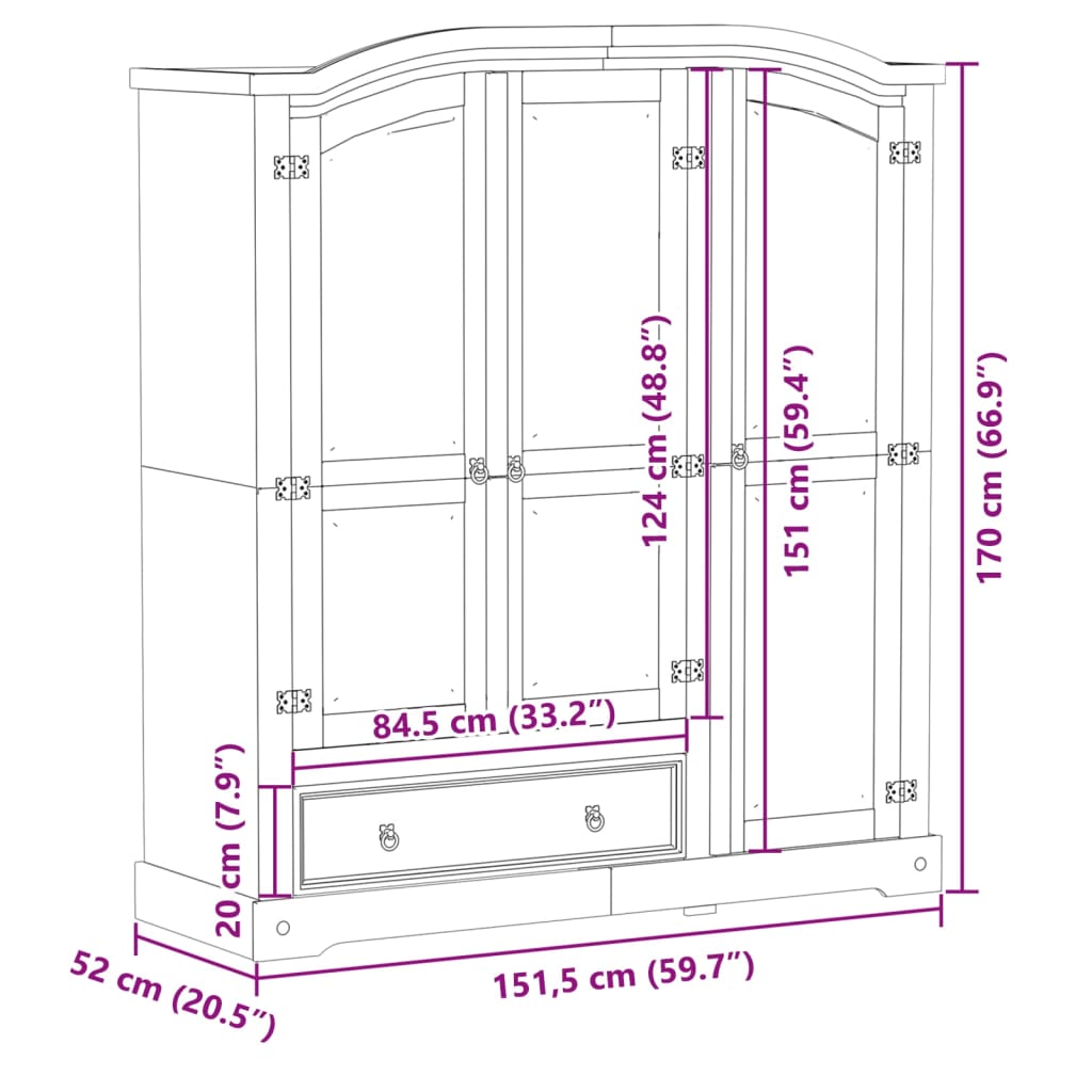 Garde-robe Corona 151,5x52x170 cm bois de pin massif Armoires vidaXL   