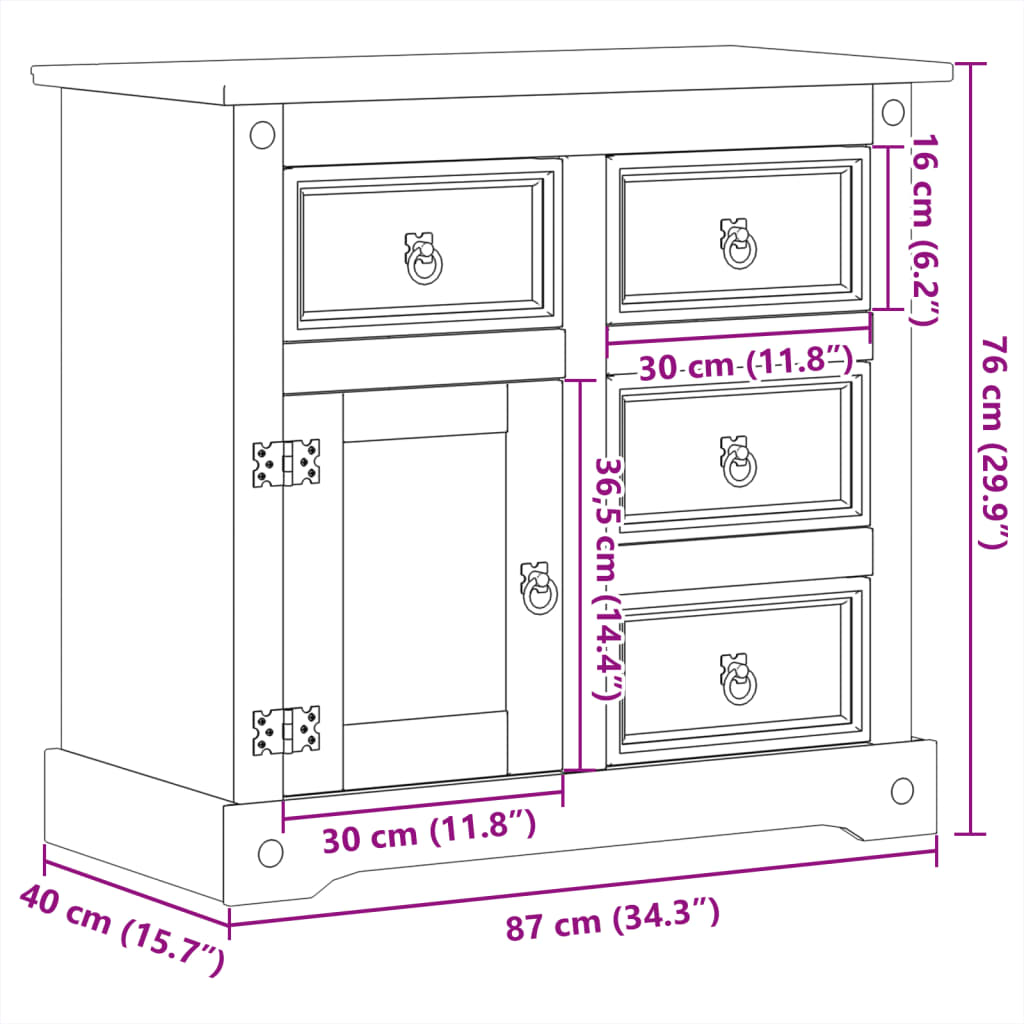 Image Buffet Corona 87x40x76 cm bois massif de pin | Xios Store SNC vidaXL Xios Store SNC