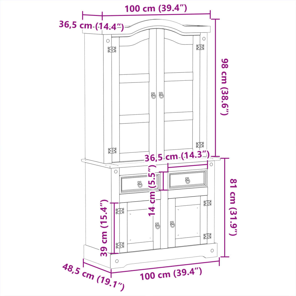 Image Vitrine en verre Corona 100x48,5x179 cm bois massif de pin | Xios Store SNC vidaXL Xios Store SNC