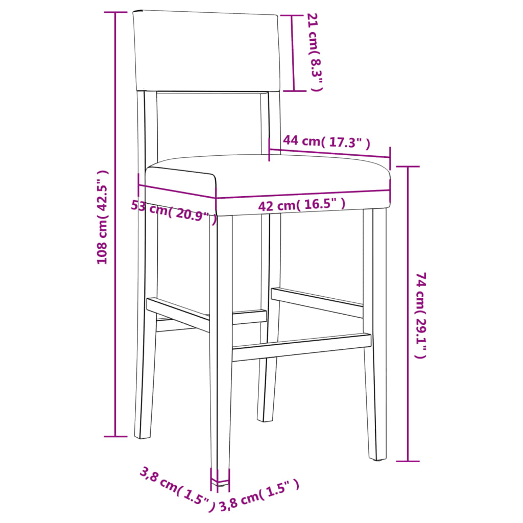 Chaises de bar lot de 2 bois massif d'hévéa et similicuir Tabourets de bar vidaXL   