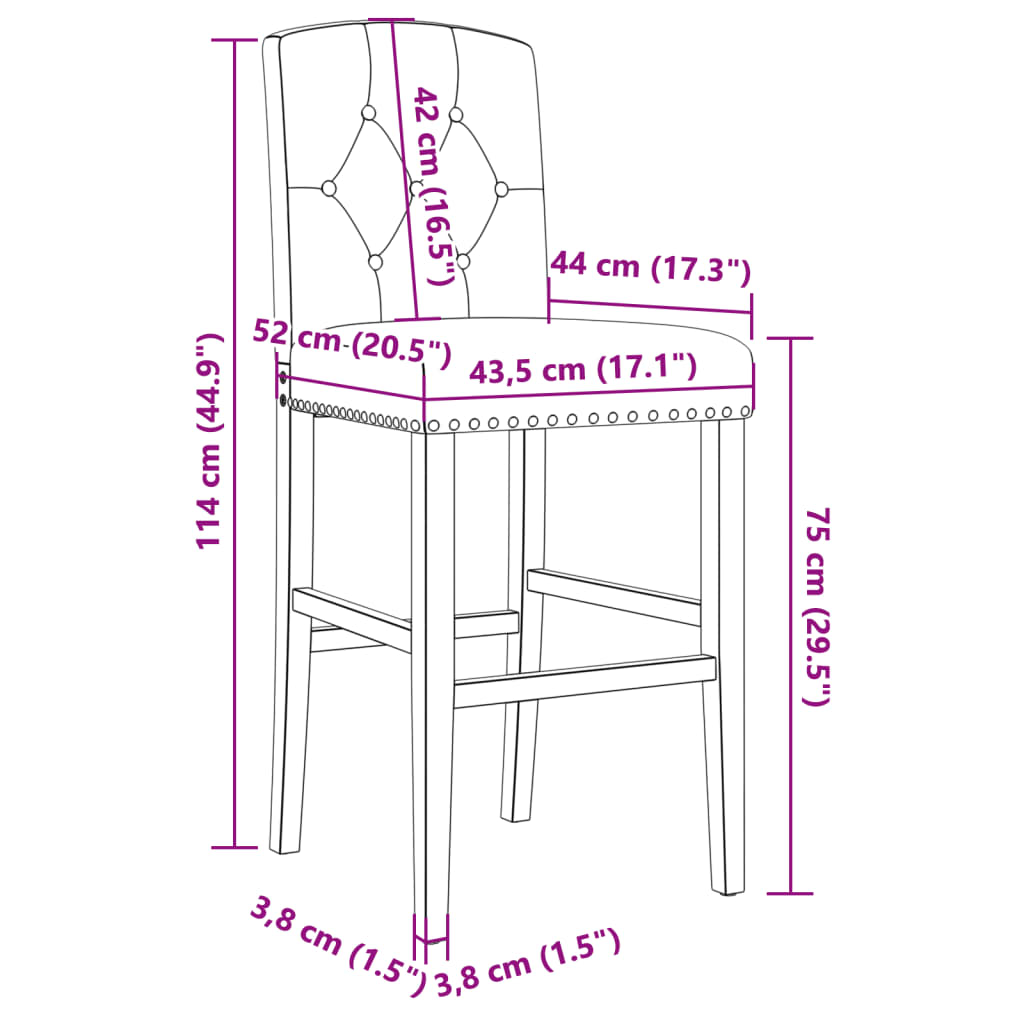 Chaises de bar lot de 2 bois massif d'hévéa et tissu Tabourets de bar vidaXL   