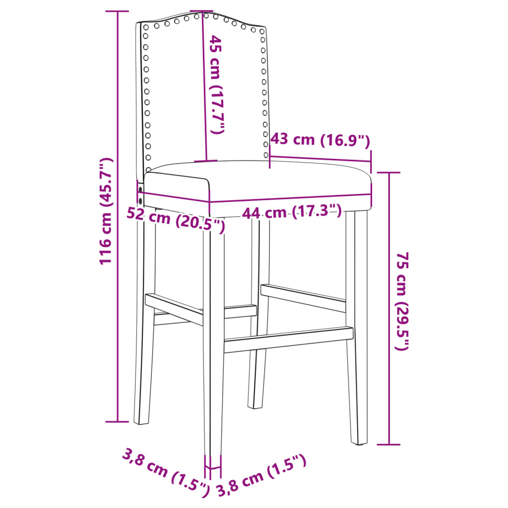 Chaises de bar lot de 2 bois massif d'hévéa et tissu Tabourets de bar vidaXL   