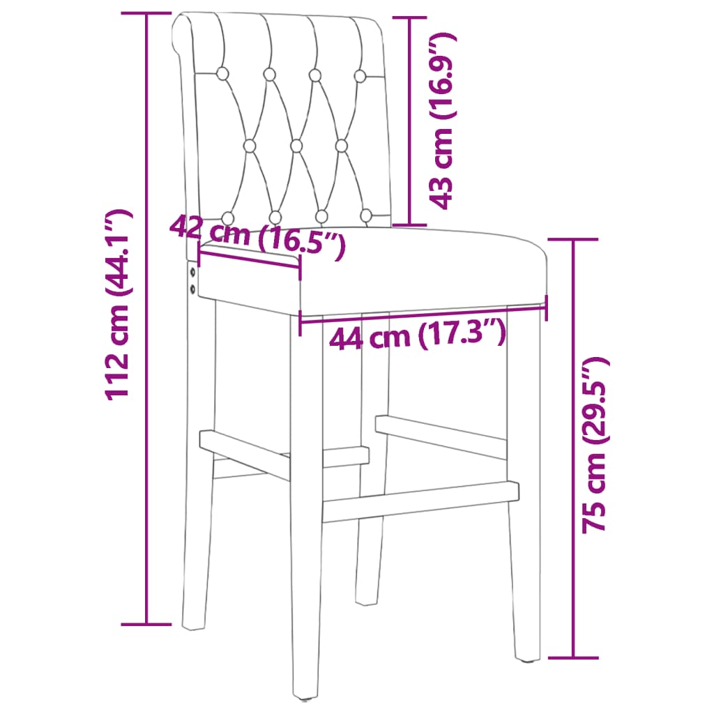 Chaises de bar lot de 2 bois massif d'hévéa et tissu Tabourets de bar vidaXL   