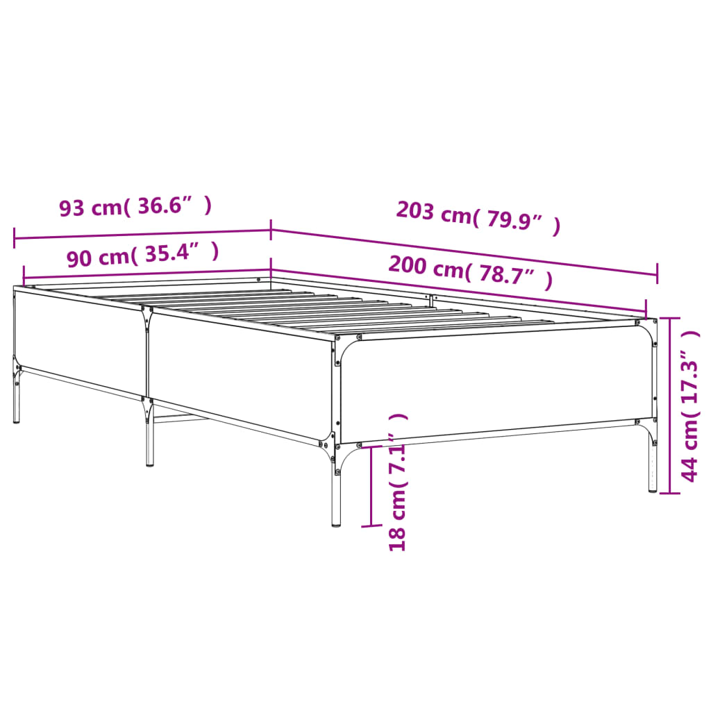 Cadre de lit chêne fumé 90x200 cm bois d'ingénierie et métal Lits & cadres de lit vidaXL   