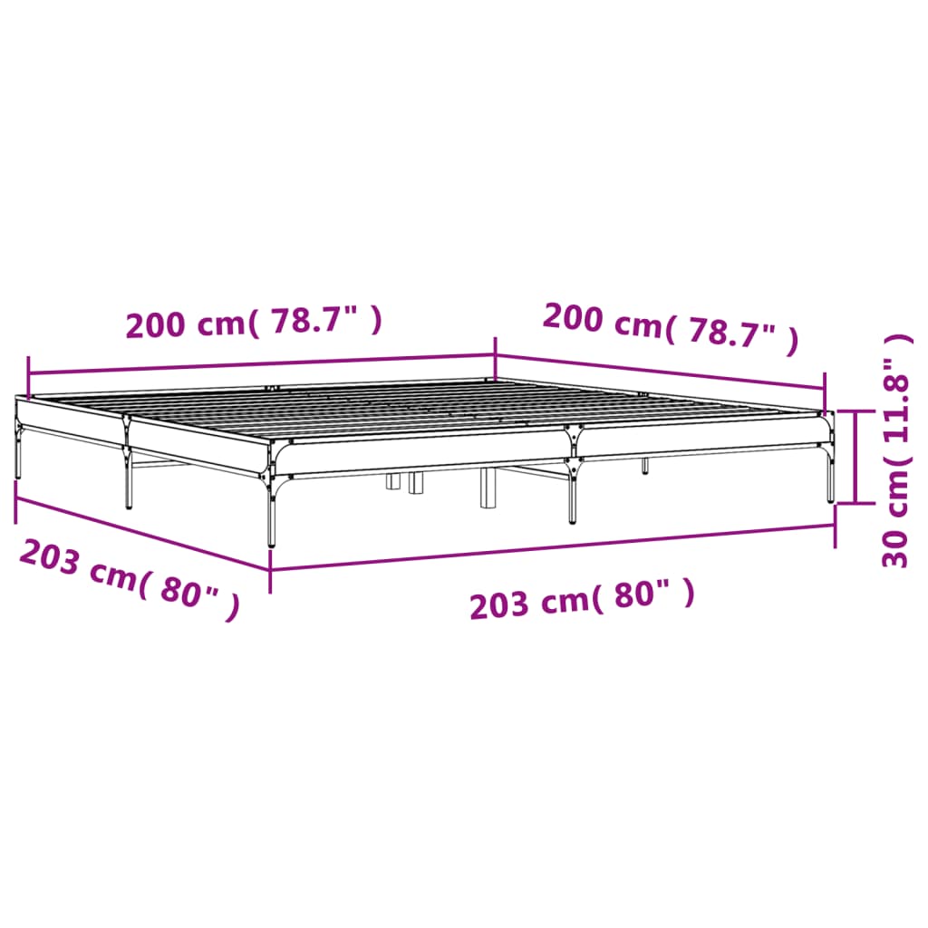 Cadre de lit chêne fumé 200x200 cm bois d'ingénierie et métal Lits & cadres de lit vidaXL   