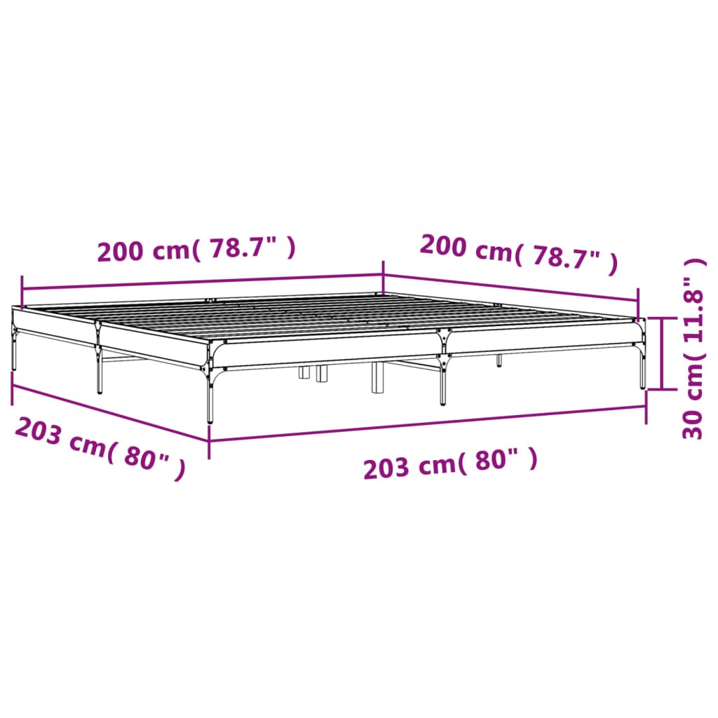 Cadre de lit chêne marron 200x200 cm bois d'ingénierie et métal Lits & cadres de lit vidaXL   