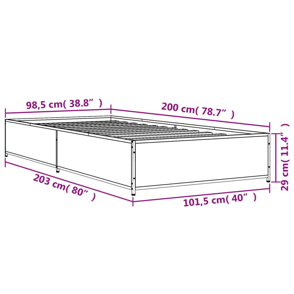 Cadre de lit chêne sonoma 100x200 cm bois d'ingénierie et métal Lits & cadres de lit vidaXL   