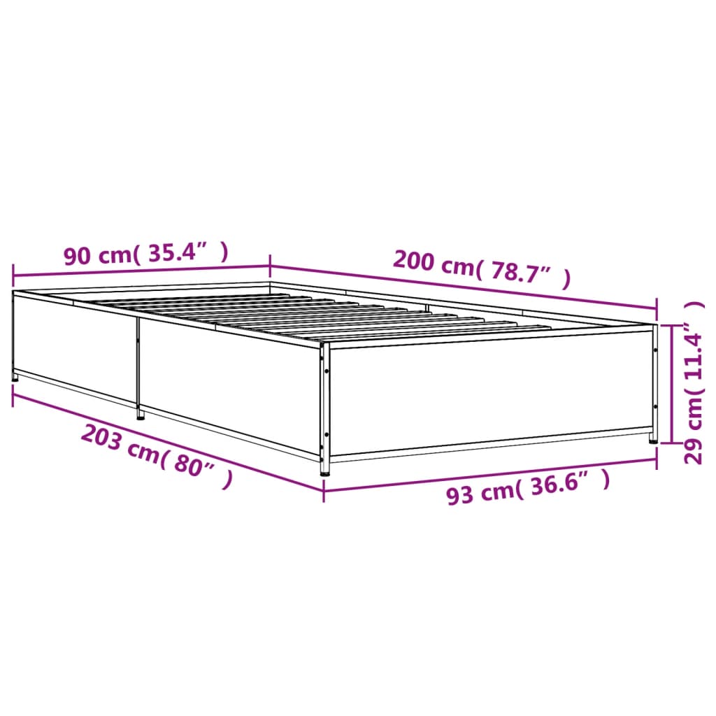 Cadre de lit chêne sonoma 90x200 cm bois d'ingénierie et métal Lits & cadres de lit vidaXL   