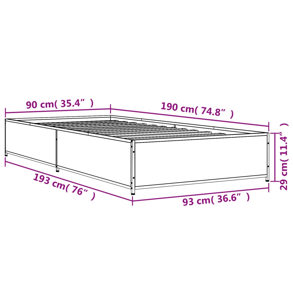 Cadre de lit chêne marron 90x190 cm bois d'ingénierie et métal Lits & cadres de lit vidaXL   