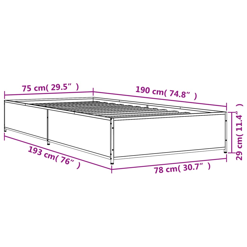 Cadre de lit chêne sonoma 75x190 cm bois d'ingénierie et métal Lits & cadres de lit vidaXL   