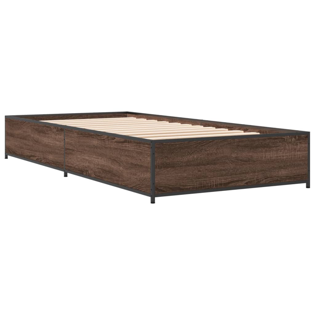 Cadre de lit chêne marron 75x190 cm bois d'ingénierie et métal Lits & cadres de lit vidaXL   