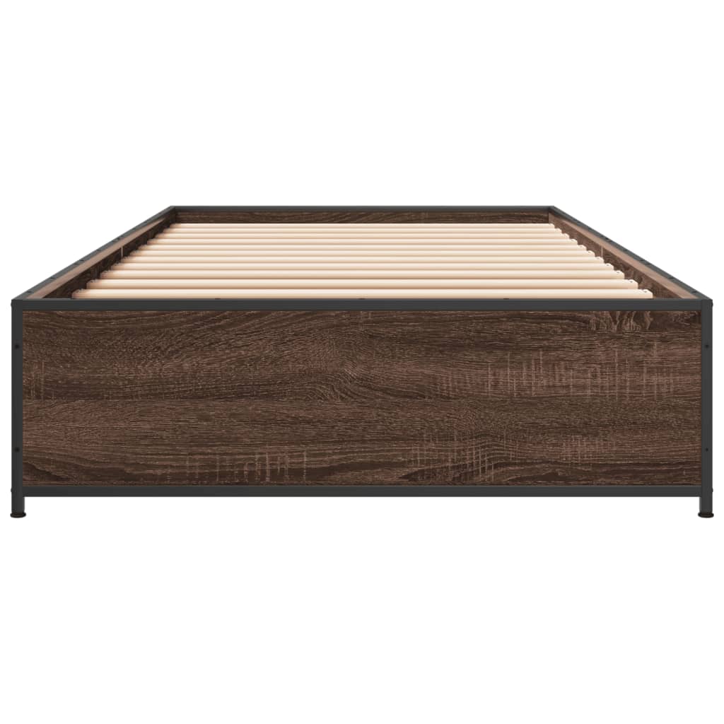 Cadre de lit chêne marron 75x190 cm bois d'ingénierie et métal Lits & cadres de lit vidaXL   