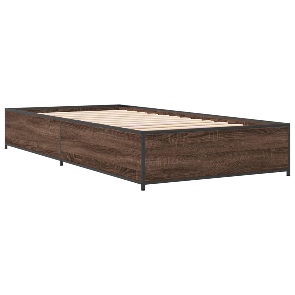 Cadre de lit chêne marron 75x190 cm bois d'ingénierie et métal Lits & cadres de lit vidaXL   