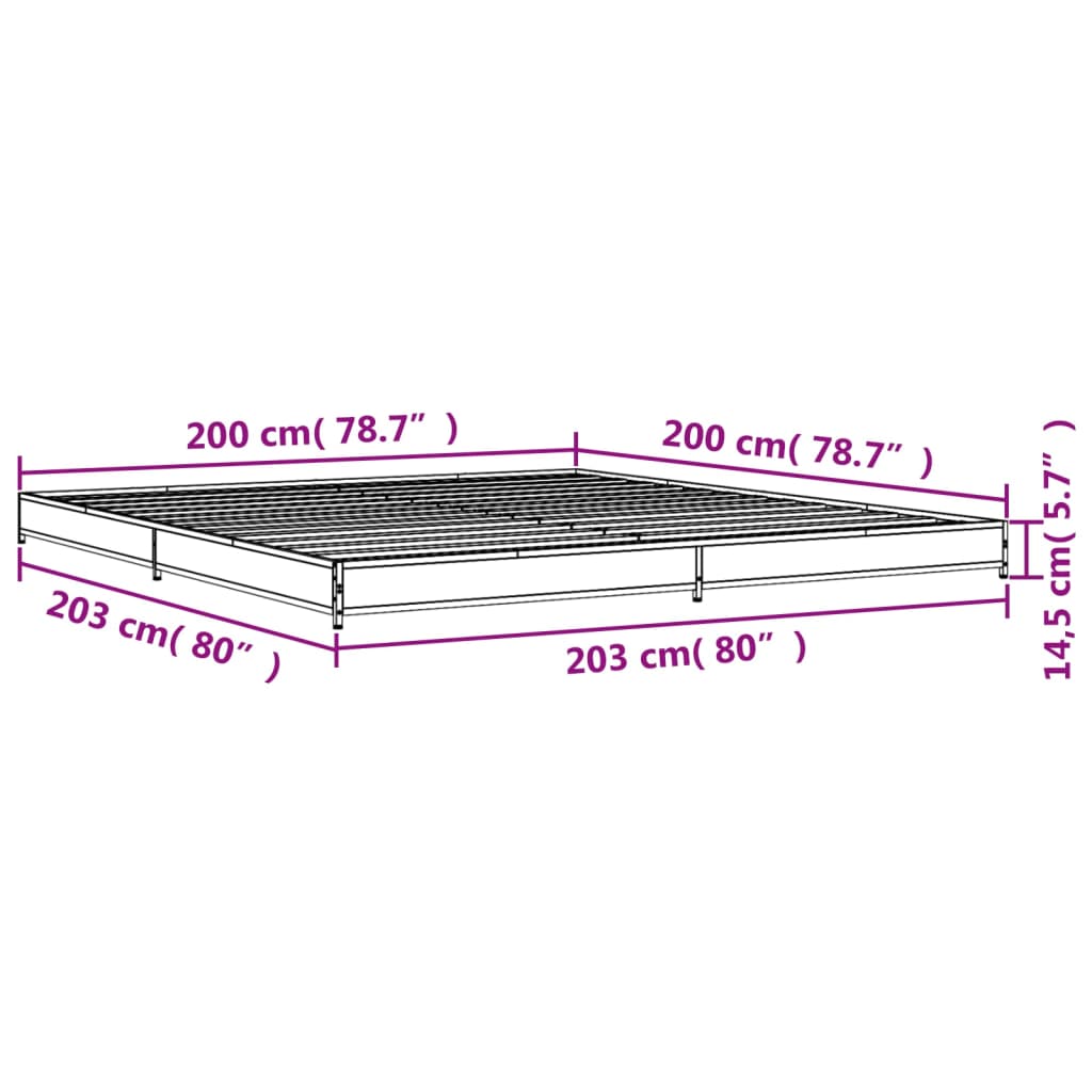 Cadre de lit chêne sonoma 200x200 cm bois d'ingénierie et métal Lits & cadres de lit vidaXL   