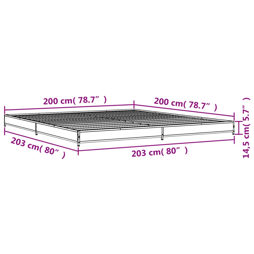 Cadre de lit chêne fumé 200x200 cm bois d'ingénierie et métal Lits & cadres de lit vidaXL   