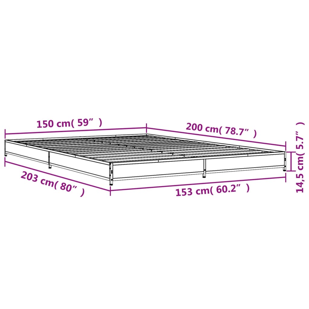 Cadre de lit chêne fumé 150x200 cm bois d'ingénierie et métal Lits & cadres de lit vidaXL   