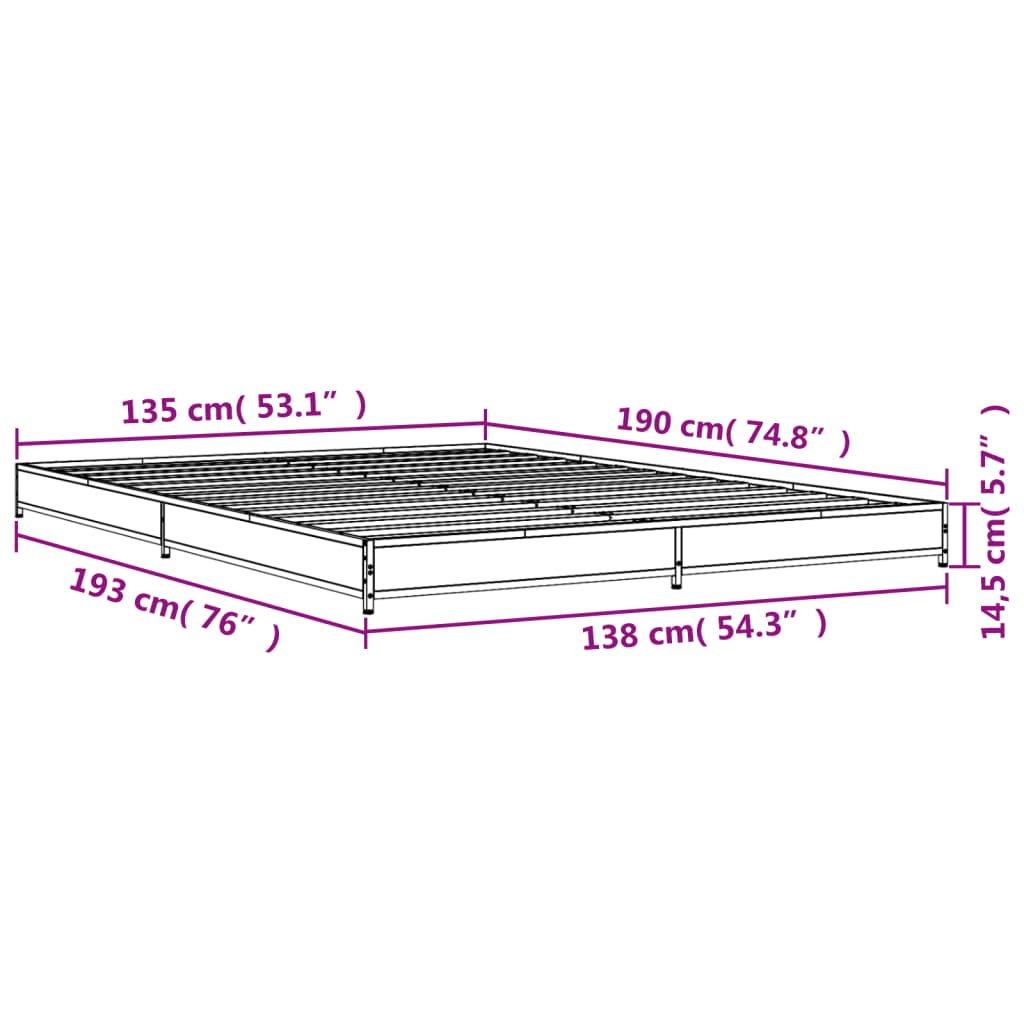 Cadre de lit chêne fumé 135x190 cm bois d'ingénierie et métal Lits & cadres de lit vidaXL   