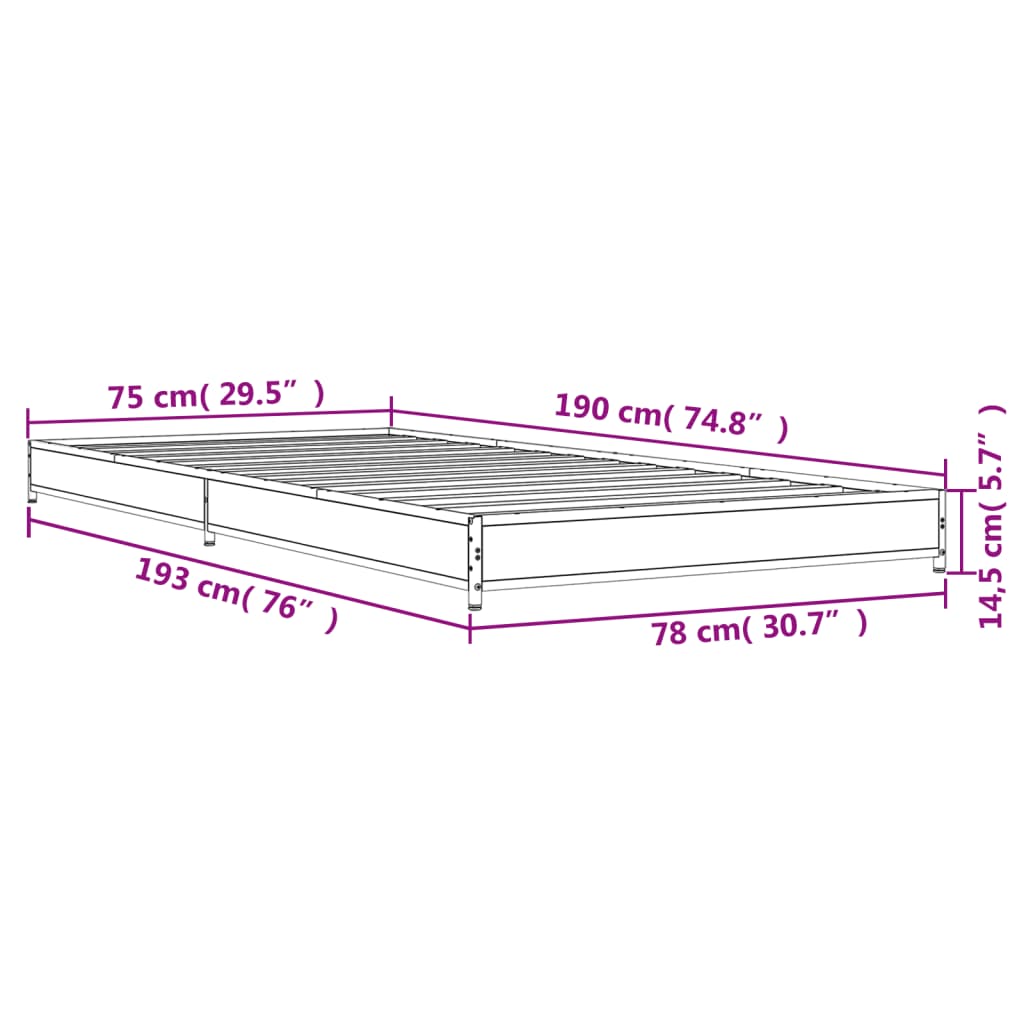 Cadre de lit chêne sonoma 75x190 cm bois d'ingénierie et métal Lits & cadres de lit vidaXL   